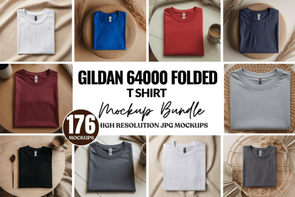 Download Gildan 64000 Folded Tshirt Mockup Bundle - Tshirt mockup bundle Collection