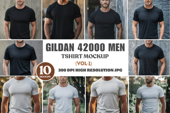 Download Gildan 42000 Men Tshirt Mockup Bundle - Tshirt mockup bundle Collection