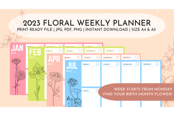 Download Birthday Flowers Weekly Planner 2023 - Weekly planner Collection