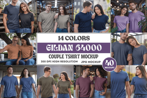 Download Gildan 64000 Couple Tshirt Mockup Bundle - Premium Resources